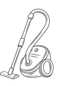 Vacuum cleaner outline icon vector illustration. Line hand drawn cleaning equipment to clean carpet and rug on home floor, electric hoover with suction hose for cleanliness and hygiene in house